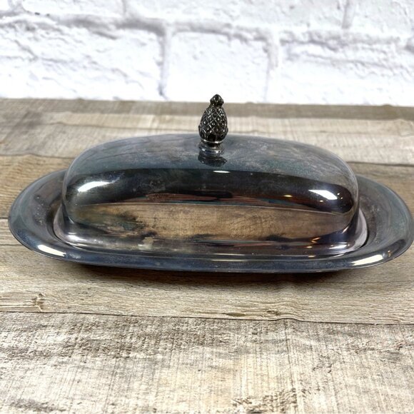 Wm Rogers Silver Plate MCM Covered Butter Dish Starburst Glass Insert Lid VTG - Picture 14 of 14